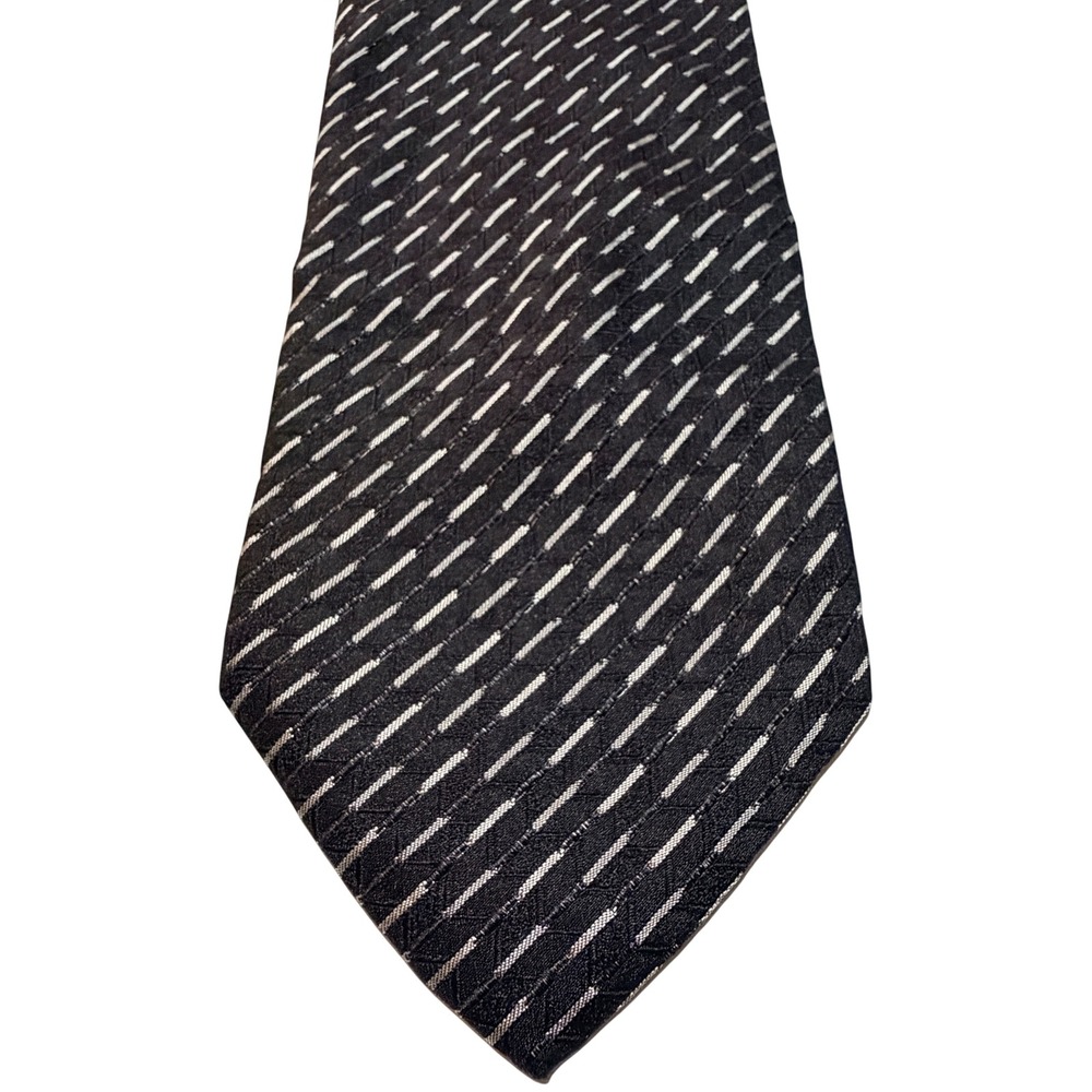 Pavone Silk Necktie Long Black Silver Diagonal Dash Made in Italy Professional